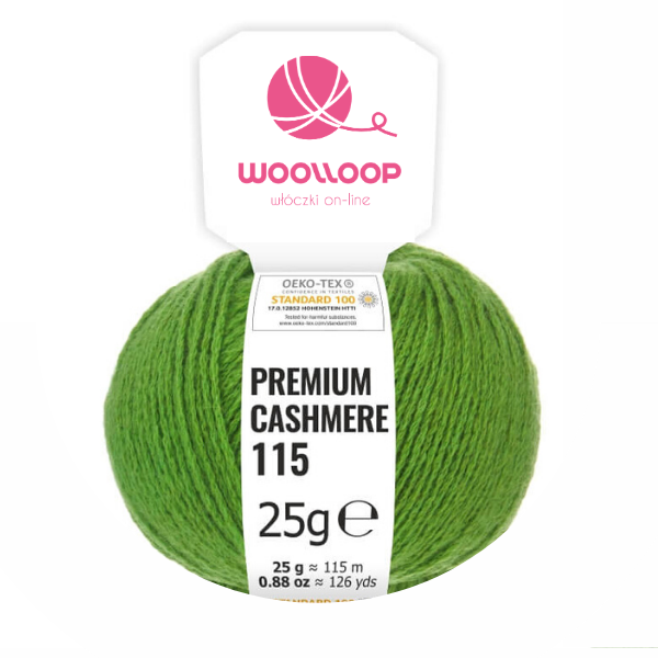 25g wloczka Premium cashmere zielen 284 woolloop etykieta
