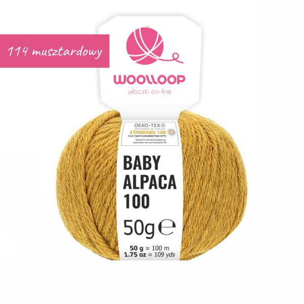 Baby alpaca DK woolloop yarns musztardowy 114 motek